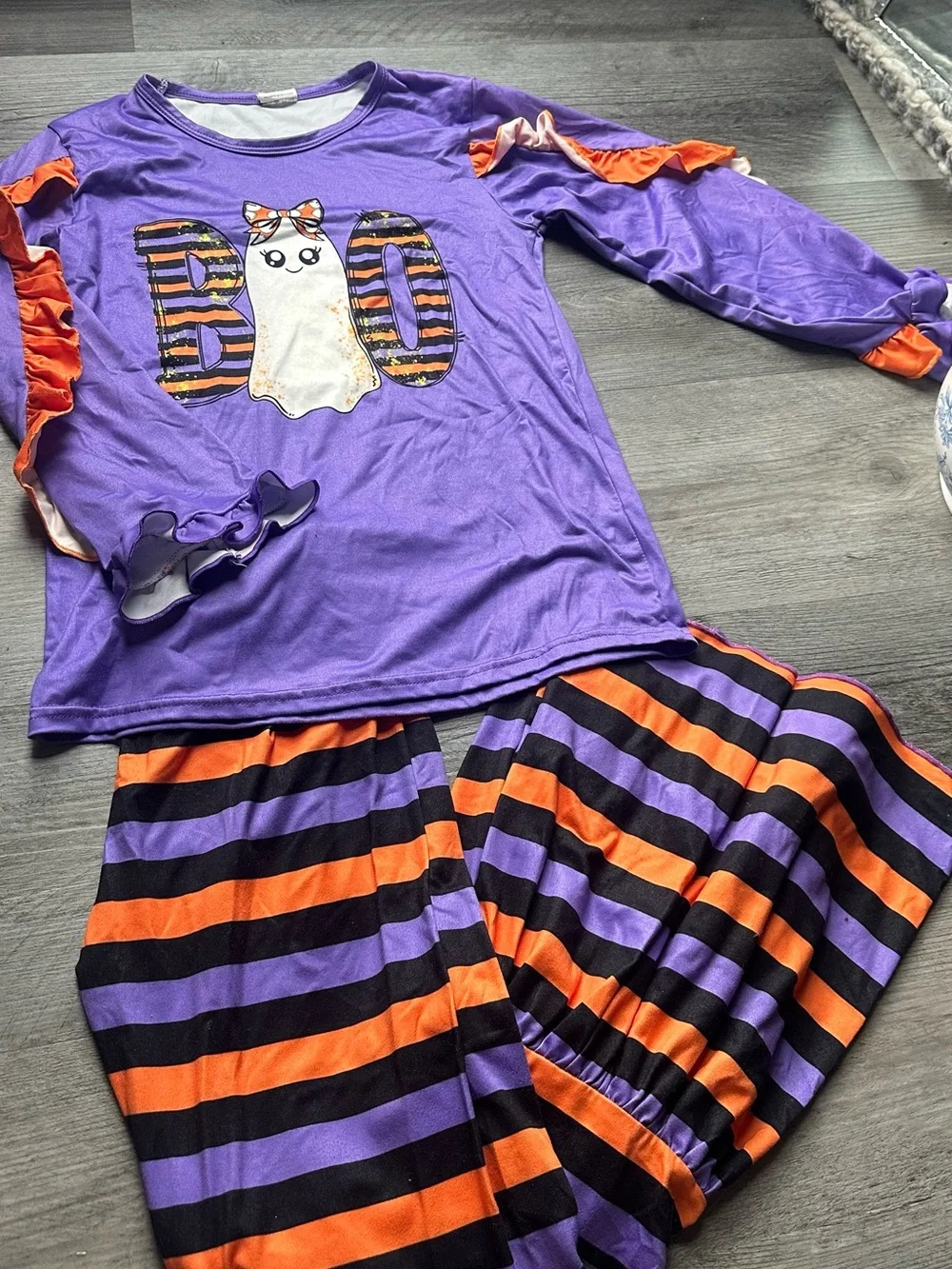 Girls' Purple and Orange Halloween Ghost Botique set